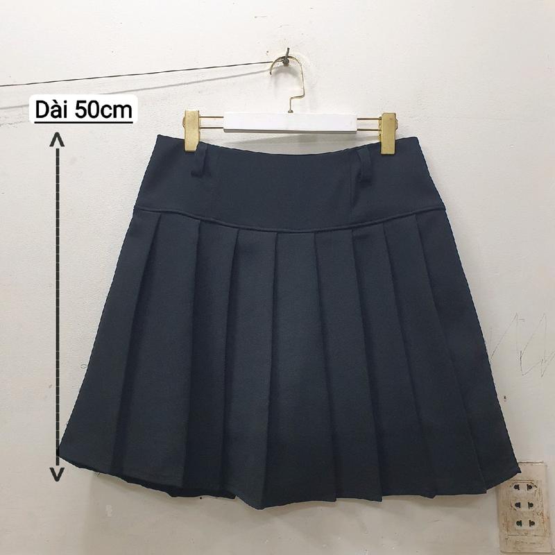  Mã 25  Váy xếp ly dài 50cm ngang gối lưng thun - VXL 025 Nữ Women Khuy original  skirt 