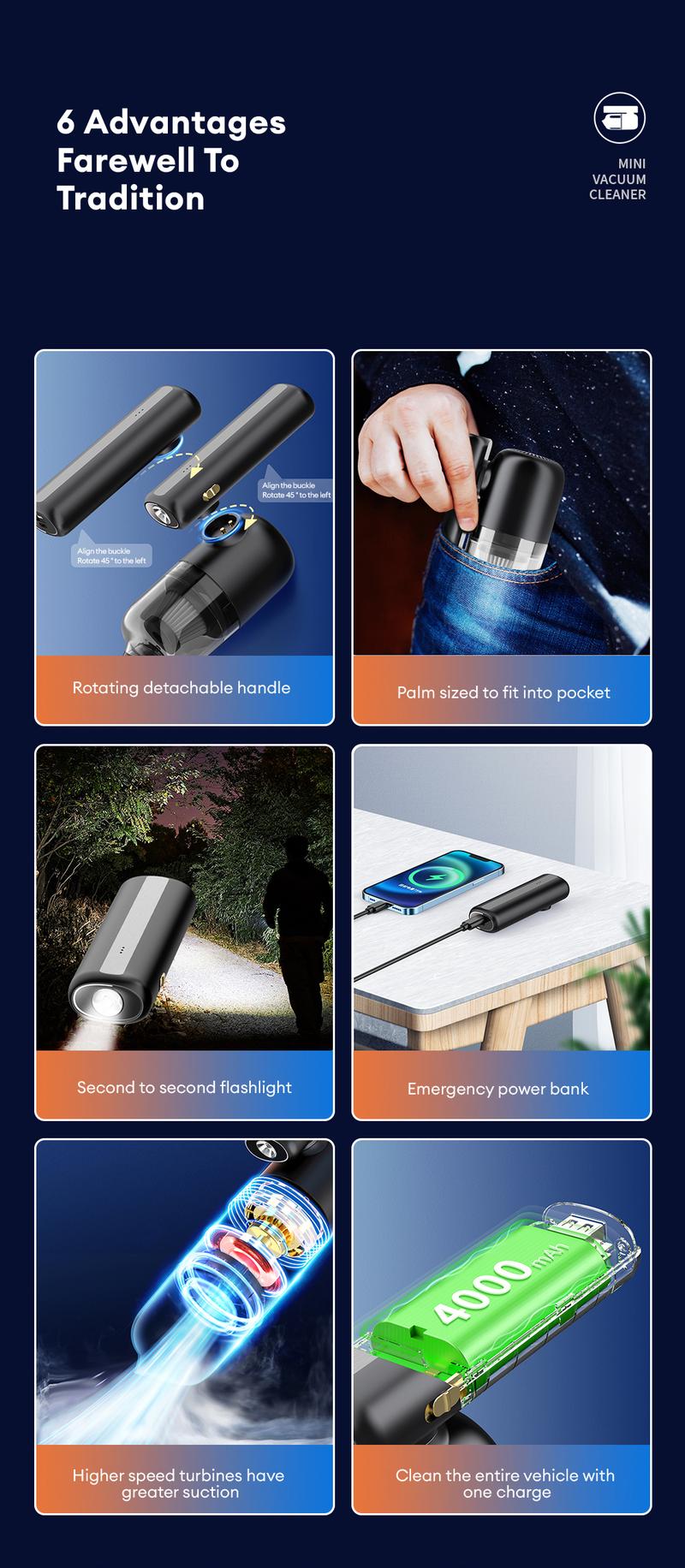 Product Introduction of Wireless Vacuum Cleaner Car Mini Inflatable Vacuum Cleaner Lighting Power Bank Portable and Compact Folding Powerful Handheld Air Pump 1