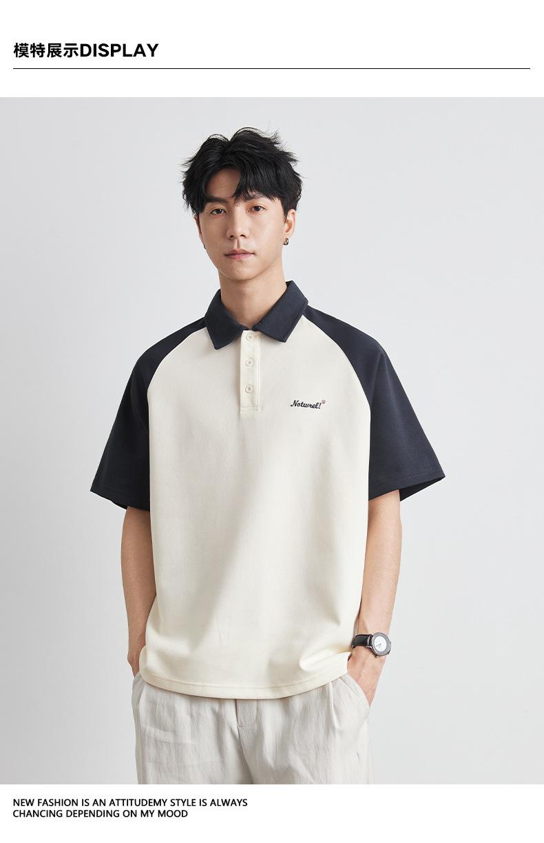 Product Introduction of Yizhi Fashion Color-Block Short Sleeve T-Shirt for Men Summer 2025 New Design Retro Raglan Sleeve Polo Shirt Top 13