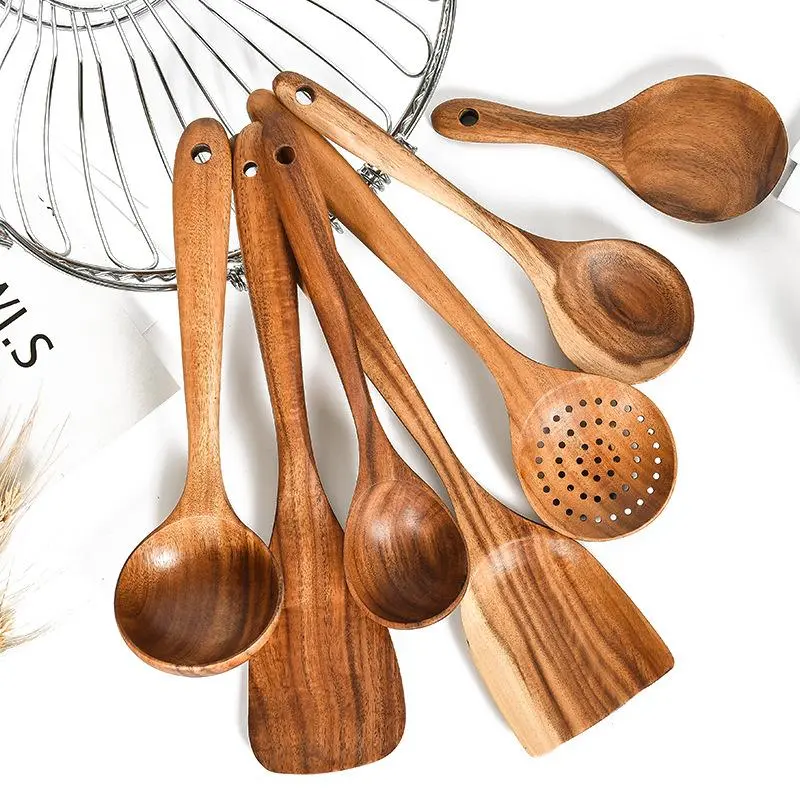 Wooden Kitchen Utensils Set, 7 Counts/set Non-stick Spatula Spoon Set, Kitchen Cooking Utensils Set, Household Kitchen Utensils Set