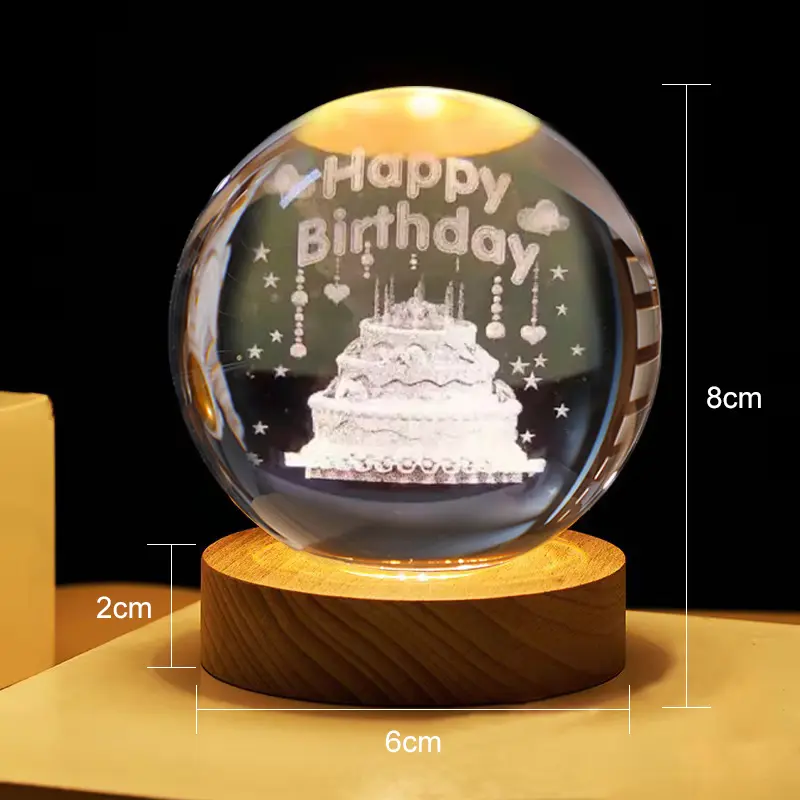 Quà sinh nhật chị em thân mến 3D Night Light Crystal Ball Glowing Clear Glass Ball Trang trí nội thất Four Leaf Grass Giáng sinh Quà tặng
