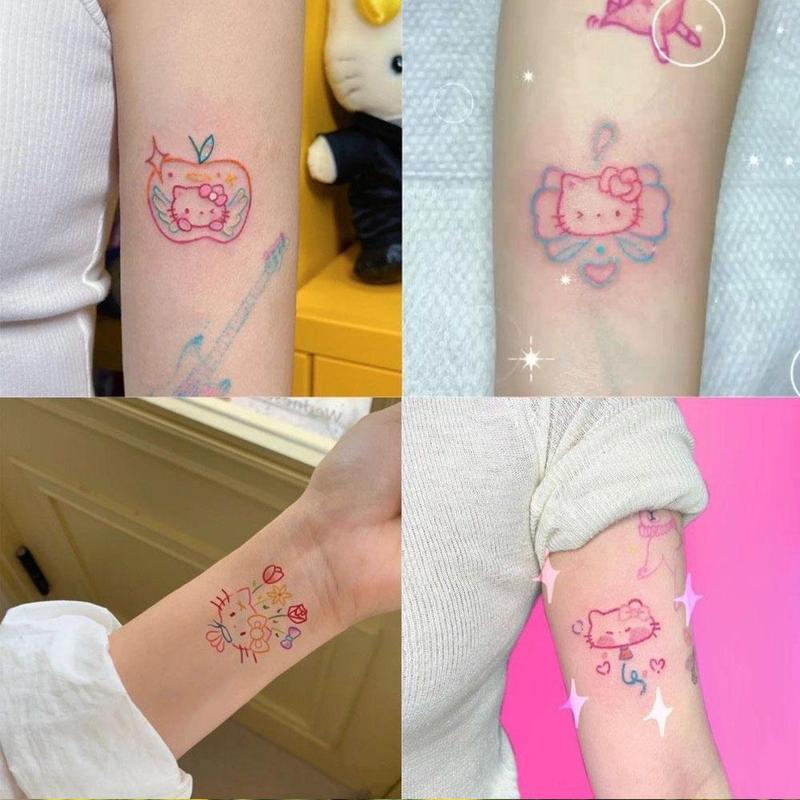 Hình Xăm Dán Hello Kitty, 25 Cái / Tờ, Thiết Kế Hoạt Hình Dễ Thương, Lâu Trôi, Không Thấm Nước, Hình Xăm Dán Dài, J8D4 8