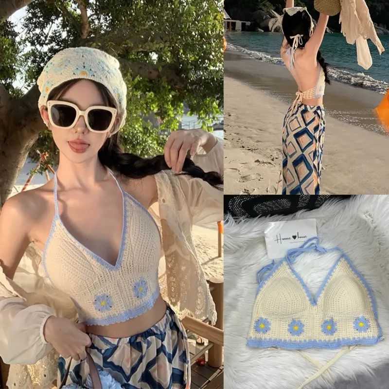 Lilla bikini- Nhiều mẫu-Áo bralette len móc hoa sắc màu cá tính đi biển đi du lịch hè 1