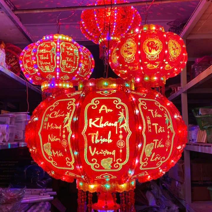 Lồng Đèn Điện Quay 360 Độ LED 3D Trang Trí Tết 2025 Cầu Tài Lộc May Mắn Đường Kính 42-72cm nếu Mua 2 Quả Tặng 10M Đèn LED