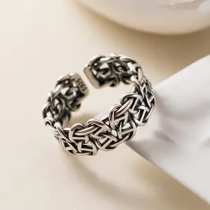 Cincin Motif Rantai Anyam SIZE KECIL 5-7 / Cincin Silver Multilayer Adjustable / Cincin Geometris Punk Femme Bisa Di Sesuaikan - Cincin Modis antik Wanita  /Ring Fashion Wanita keren Fashionable / Ring Mode Baru/ Cincin Silver Gaya Retro Import Rings