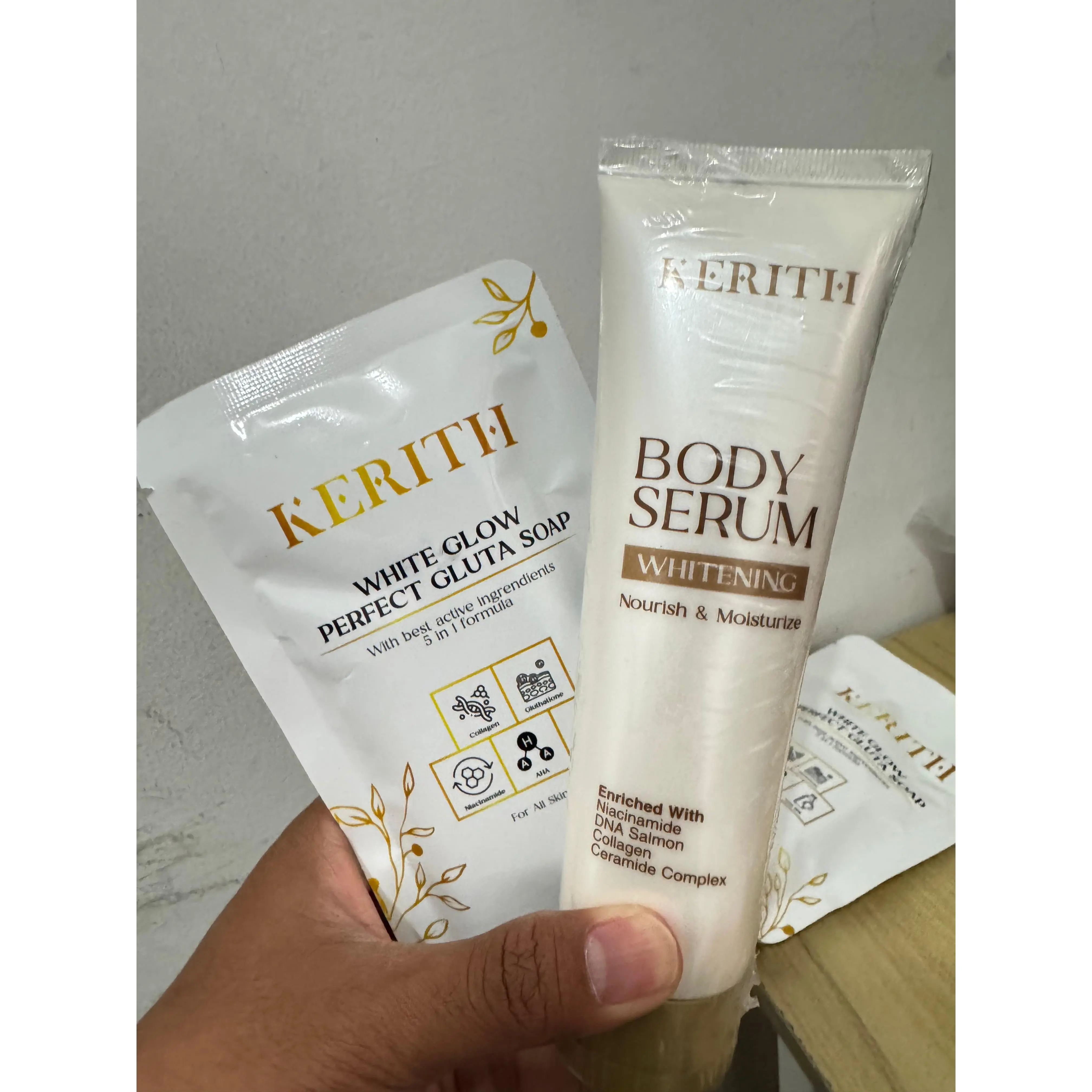 KERITH WHITE GLOW PERFECT GLUTA SOAP & BODY SERUM WHITENING BY KERITH [PAKET BODY CARE] Mencerahkan Tubuh