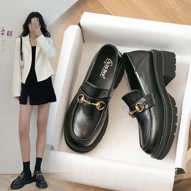 Product Introduction of Platform Loafers Women's 2024 New Shoes Slip-on Leather Shoe Heighten Soft Bottom Spring British Style Single-Layer Shoes Closed 41