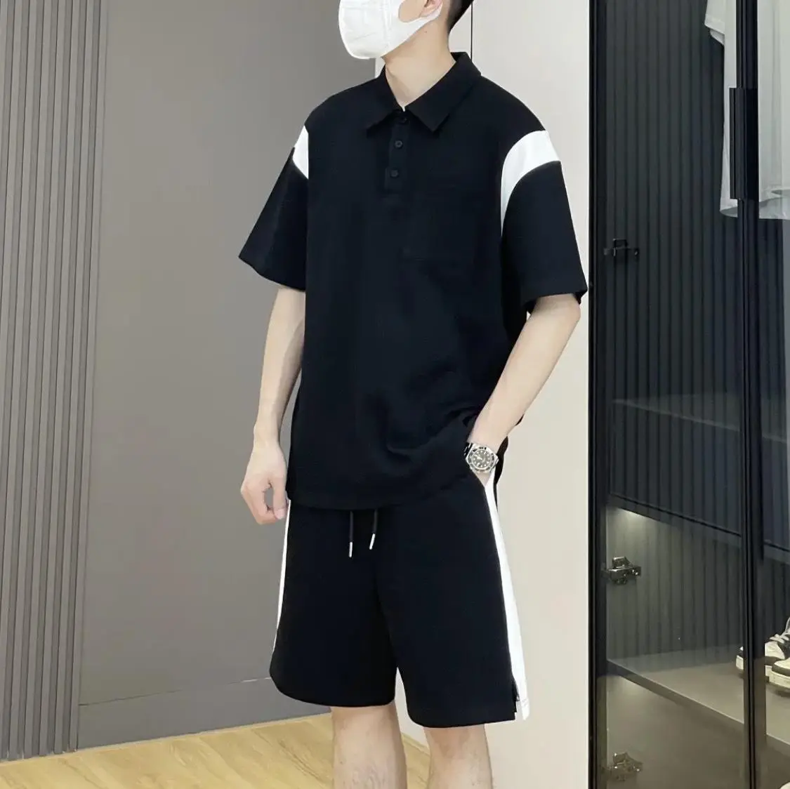 Bộ Quần Áo Nam Áo Polo Tay Ngắn Quần Short Pha Tay