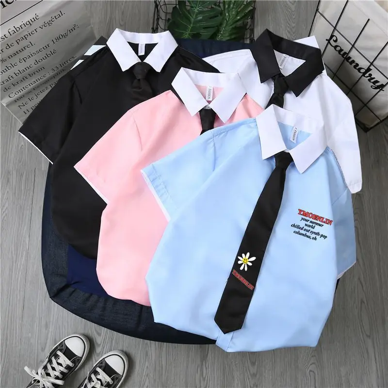 Áo Sơ Mi + Cà Vạt 2024] Áo Sơ Mi Trắng Đẹp Trai T Hợp Thời Trang Cho Nam Phong Cách Preppy Học Sinh Đẹp Trai Xu Hướng Dáng Rộng Phong Cách Hàn Quốc ngắn Tay Trang Phục Công Sở Thời Trang Cho Nam 2