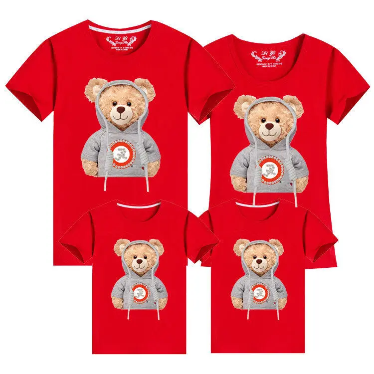 Couple Bear Pattern Printed Short Sleeve T-Shirt For Mom, Dad, Child, Baby, Family Matching Set, Family T-Shirt, Summer T-Shirt, Parent Child Dress, Valentine'S Day Gift