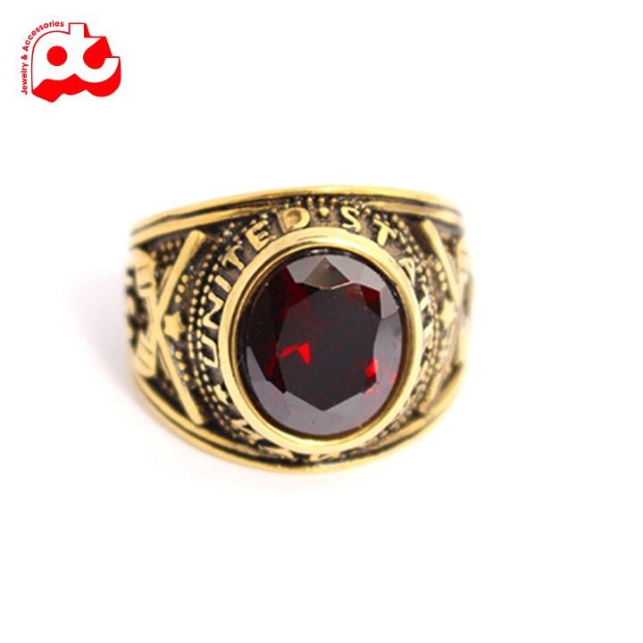  Nhẫn nam titan cao cấp thời trang đẹp thép không gỉ kiểu nhẫn mỹ mạ vàng soyong đá đỏ PTNNA221 