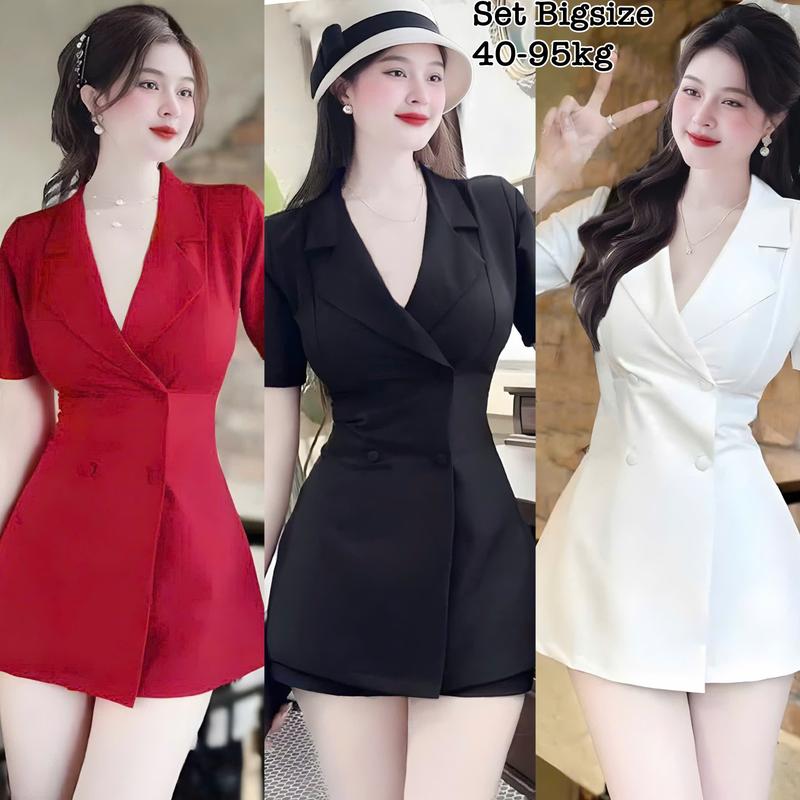 Thời Trang Bigsize - Set Bộ Vest Tay Ngắn Bigsize Kèm Quần Đùi Lụa Chéo Thái Thiết Kế Sang Chảnh Hack Dáng Nữ Cao Cấp Xinh Đẹp Sang Trọng 50-95kg  Top  Màu Đen Set Đồ Nữ đẹp Set Áo Croptop Bộ Suit Nữ Sang Chảnh Bigsize Women Xanh Rêu set  vest - 2387