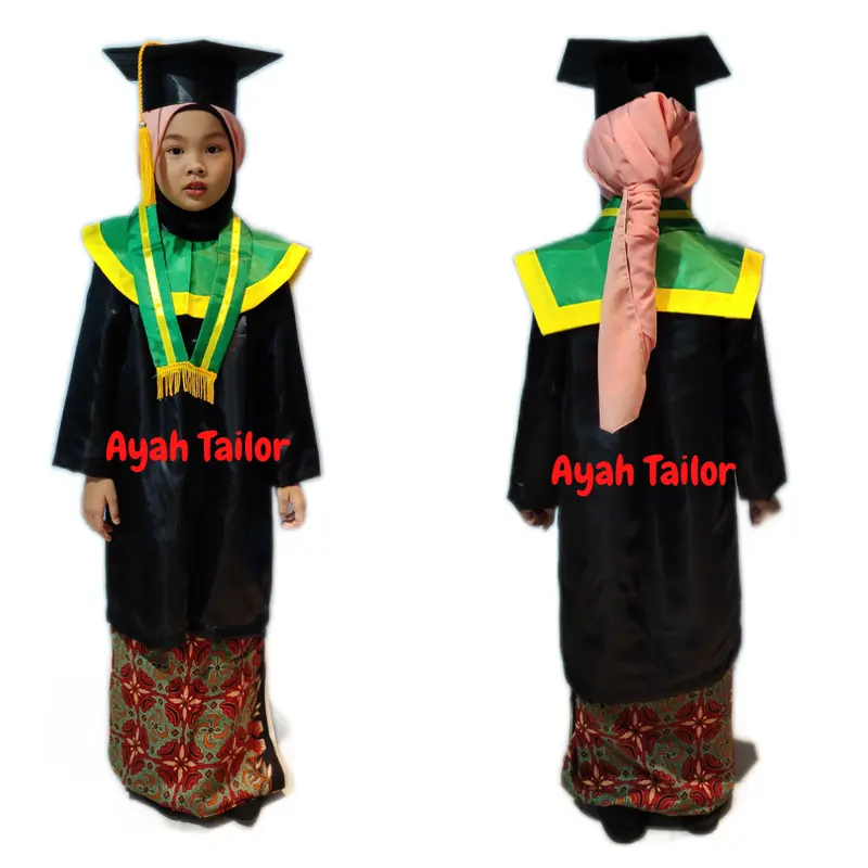 BAJU TOGA JUBAH WISUDA TK PAUD HIJAU LIST KUNING 1