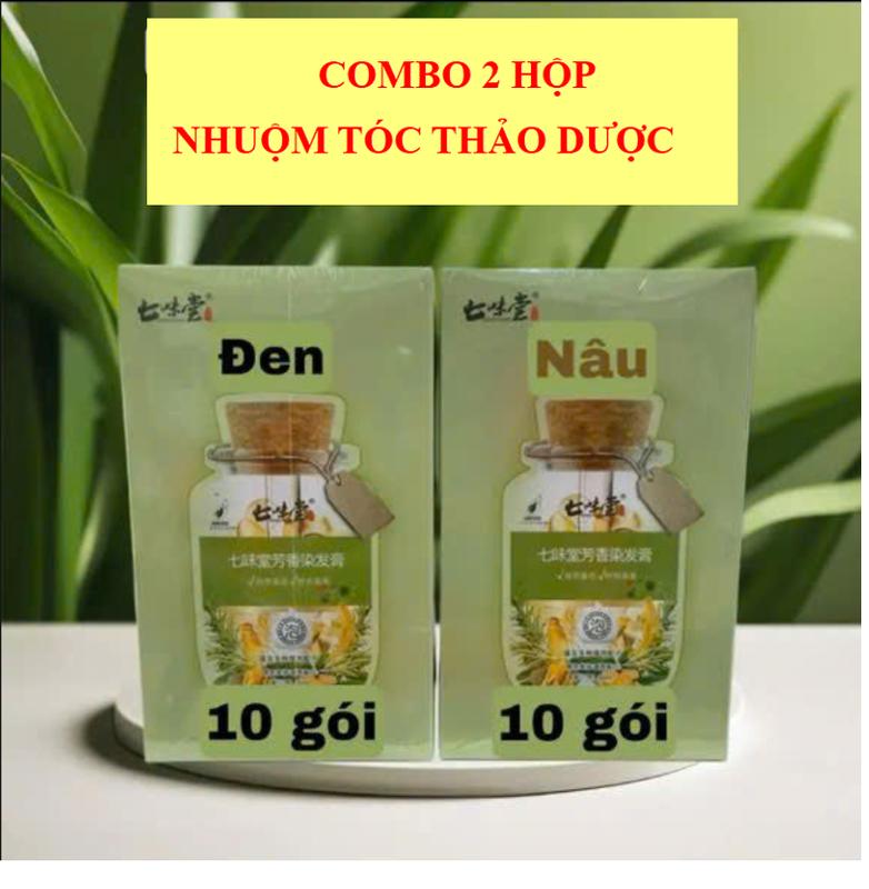 Combo 2 Hộp (10 Gói/Hộp) Dầu Gội Nhuộm Tóc Thảo Dược, Nhuộm Tóc Phủ Bạc 2 Tone Màu Nâu - Đen