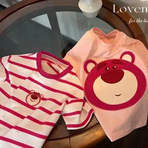 [PRINCESS KESLI] 1-8 Tahun Kaos Lotso Anak Perempuan Salur Bear Bordir Tshirt Kartun Kasual Katun Kids Bayi Cotton LOO
