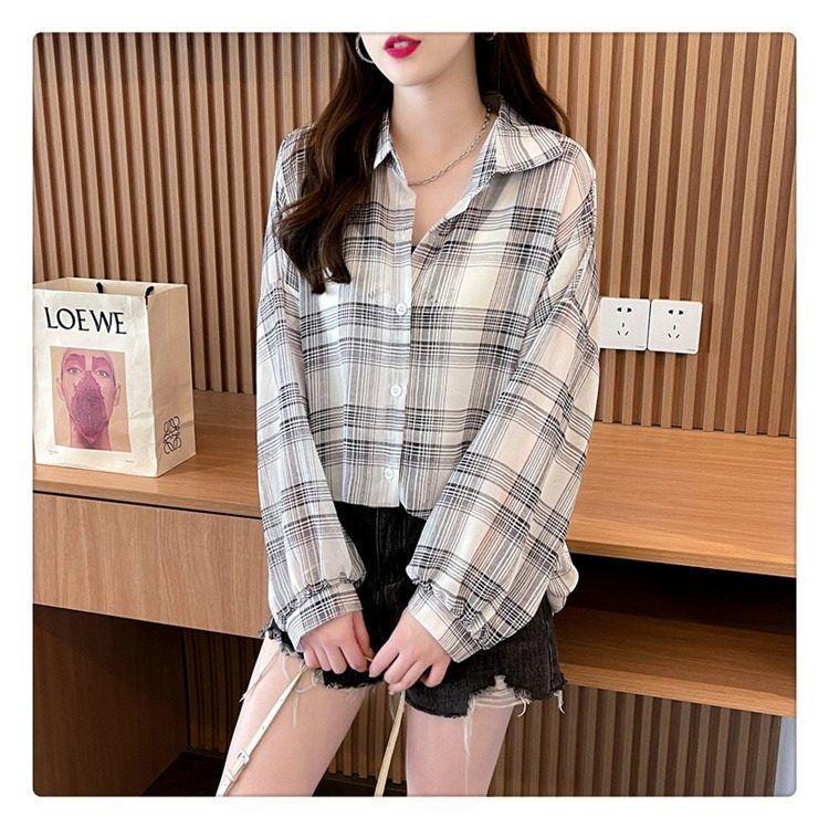 Product Introduction of Sun Protection Clothing for Women Thin Plaid Chiffon Shirt Oversize Coat for Women Breathable New Summer Loose Shirt Women 28