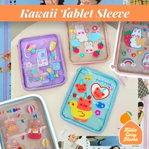 Kawaii Tablet Sleeve Transparent Korean Style / Pouch Transparan Sarung Tas Bag Premium Case Korean Style Blue Pink