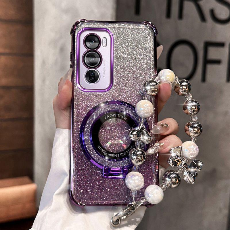 Product Introduction of Casing For OPPO Reno 12 Reno 12 Pro Reno 12F 5G Phone Case Electroplated Four Corner Anti Drop Flash Magnetic Suction Mobile Phone Holder Bracket Lanyard Shell Back Cover 7