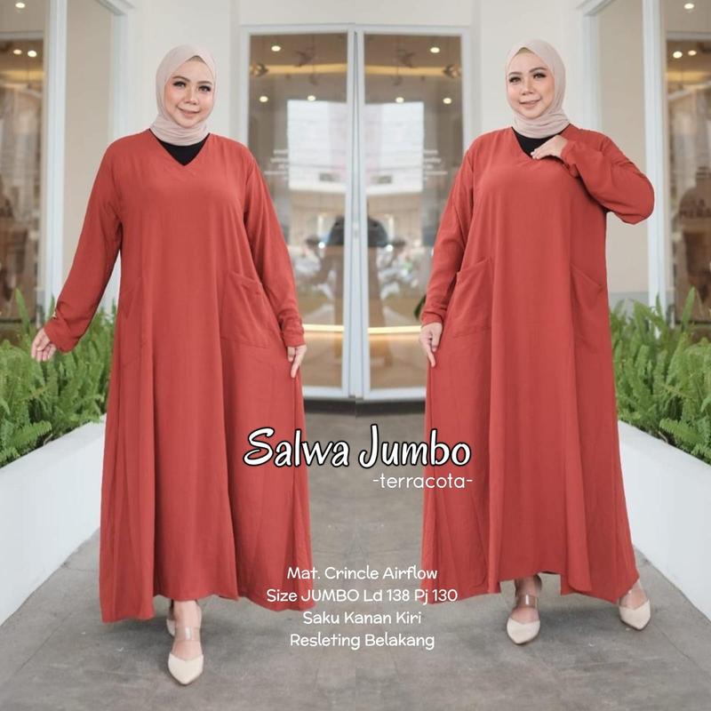 Gamis LD 140 Super Jumbo Besar Polos Muat BB 100 120 Bahan Crinkle Airflow Dress Motif Muslim Wanita 6