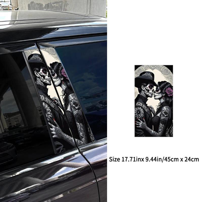 1PC Gothic Skeleton Couple Car Stickers Auto B Pillar Waterproof Halloween Decor DIY Car Doors Pillar Sunscreen Vinyl Decals 8