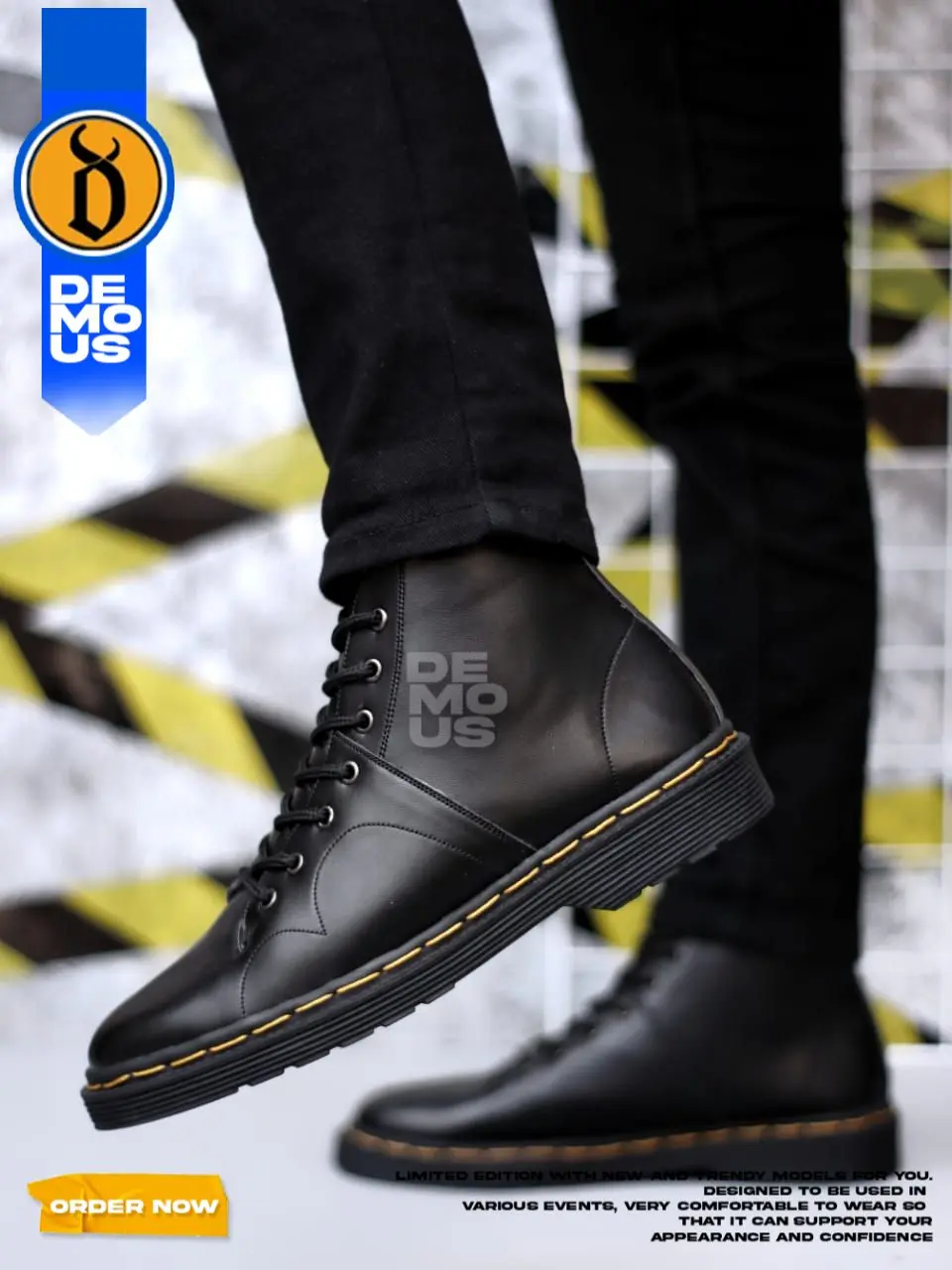 DEMOUS TODO - Sepatu Docmart Boots Formal Pantofel Kerja Pria Hitam Shoes