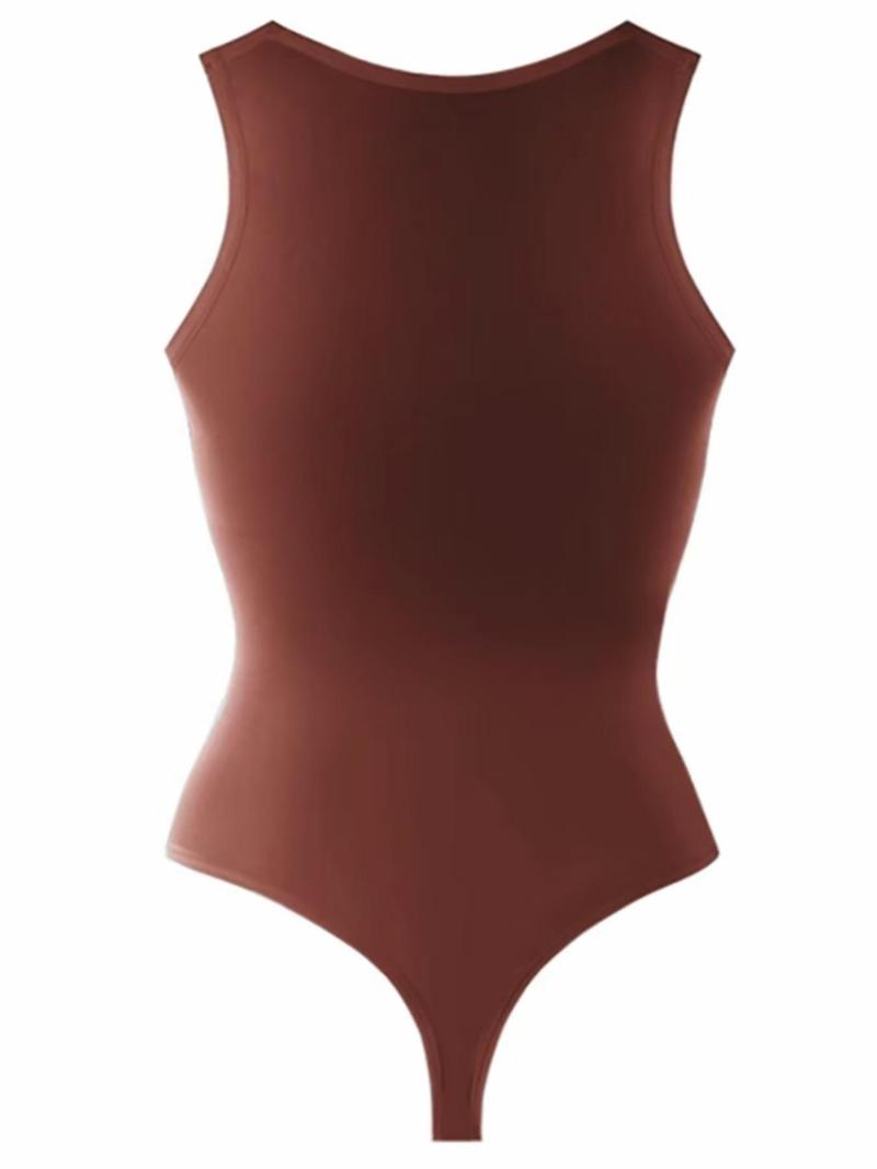 Product Introduction of Women's Solid Round Neck Bodysuit, Casual Sleeveless Bodysuit for Daily Wear, Ladies Clothes for All Seasons 2