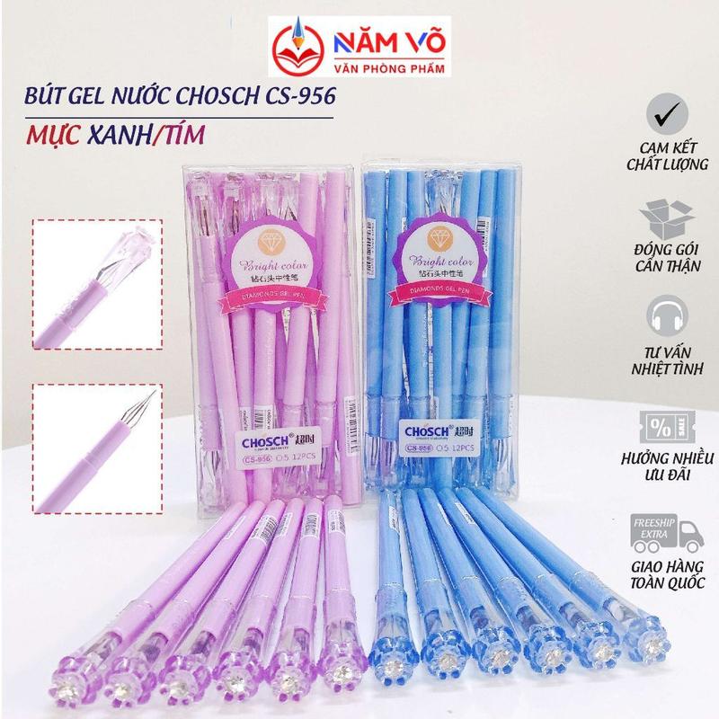 [CS956] HỘP 12 Cây Viêt Gel / Bút Gel Nước Hình Kim Cương Chosch CS-956/ CS 956 Ngòi Kim 0.5mm (Mực Xanh, Tím)