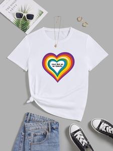 Pride Month LGBTQ+ Themed, Women's Heart & Letter Print Tee, Casual Round Neck Short Sleeve T-shirt, Summer Outfits