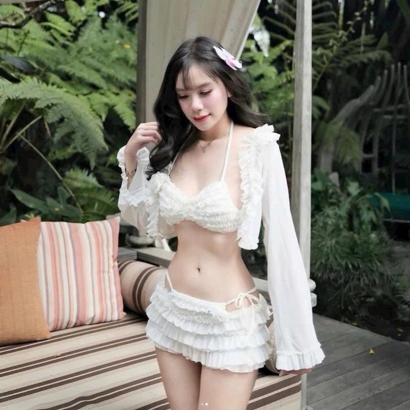 Bikini đồ bơi Đi Biển nữ set 4 chi tiết kèm áo choàng voan váy xếp tầng BELLA