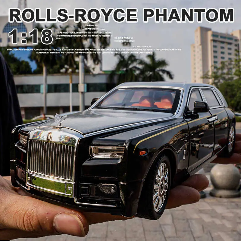 Xe Đồ Chơi Mô Phỏng, 1 Chiếc 18 Rolls Royce Phantom Lớn, Được Làm Bằng Hợp Kim, Có Âm Thanh Và Ánh Sáng, Kéo Lùi, Chất Liệu Kim Loại, Thích Hợp Cho Bé Trai, Quà Tặng Đồ Trang Trí Bộ Sưu Tập Toy