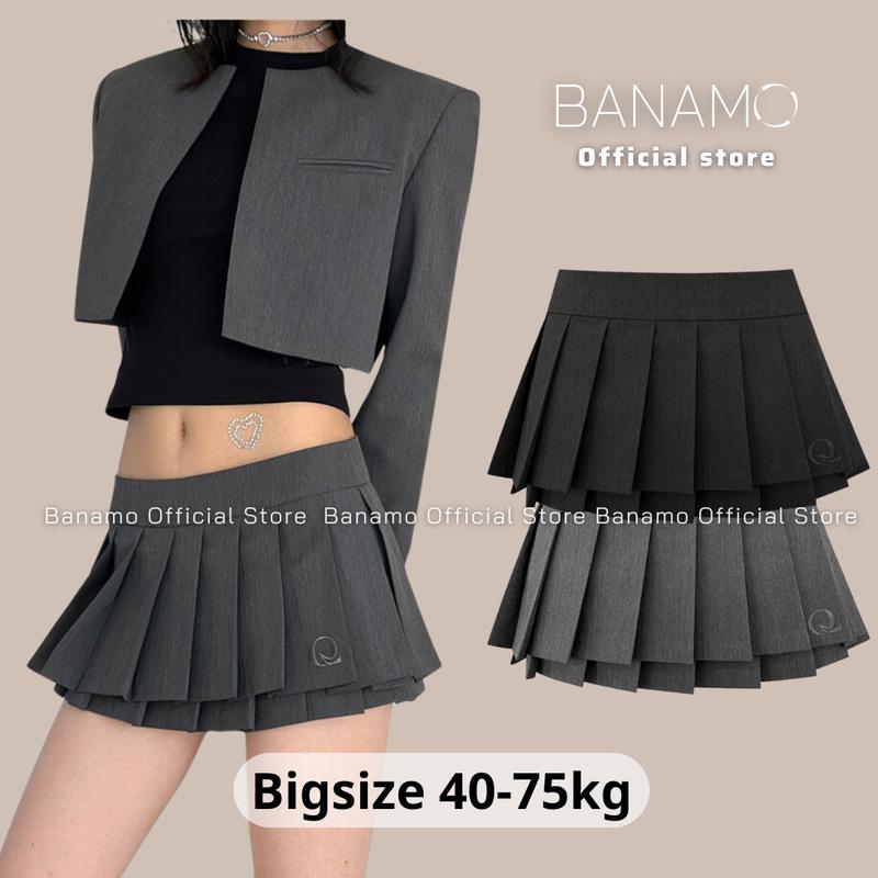 Chân váy nữ BIGSIZE Banamo Fashion chân váy xòe tennis xếp ly 2 tầng thêu chữ Q 5910 Màu Xám Women