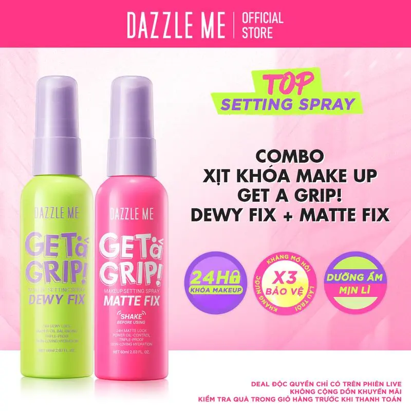 Xịt Khóa Makeup DAZZLE ME Xịt Cố Định Lớp Trang Điểm Lâu Trôi Và Kiểm Soát Dầu Dưỡng Ẩm Trên Da Makeup Setting Spray Dewy Matte 60ml Cosmetic Nữ Women Mỹ Phẩm