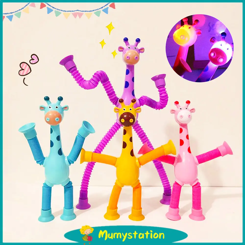 Mumystation LED Light Pop Tubes Toys Giraffe Telescopic Suction Cup Toy Fun Toy Children Gifts Fidget Toys Mainan anak-anak