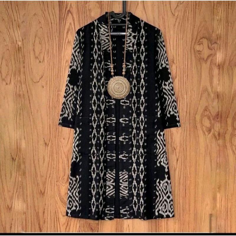 Cardigan Long Outer Tenun Tradisional Muslim Wanita 1