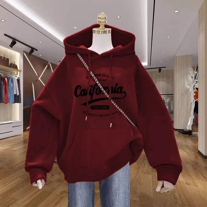 Áo Hoodie, Dành Cho Nữ, Hàng Mới Về, Phổ Biến, Lót Lông Cừu, Dày Dặn, Màu Trơn Thiết Kế In Hình Áo Len Thời Trang Thu / Đông, 2024