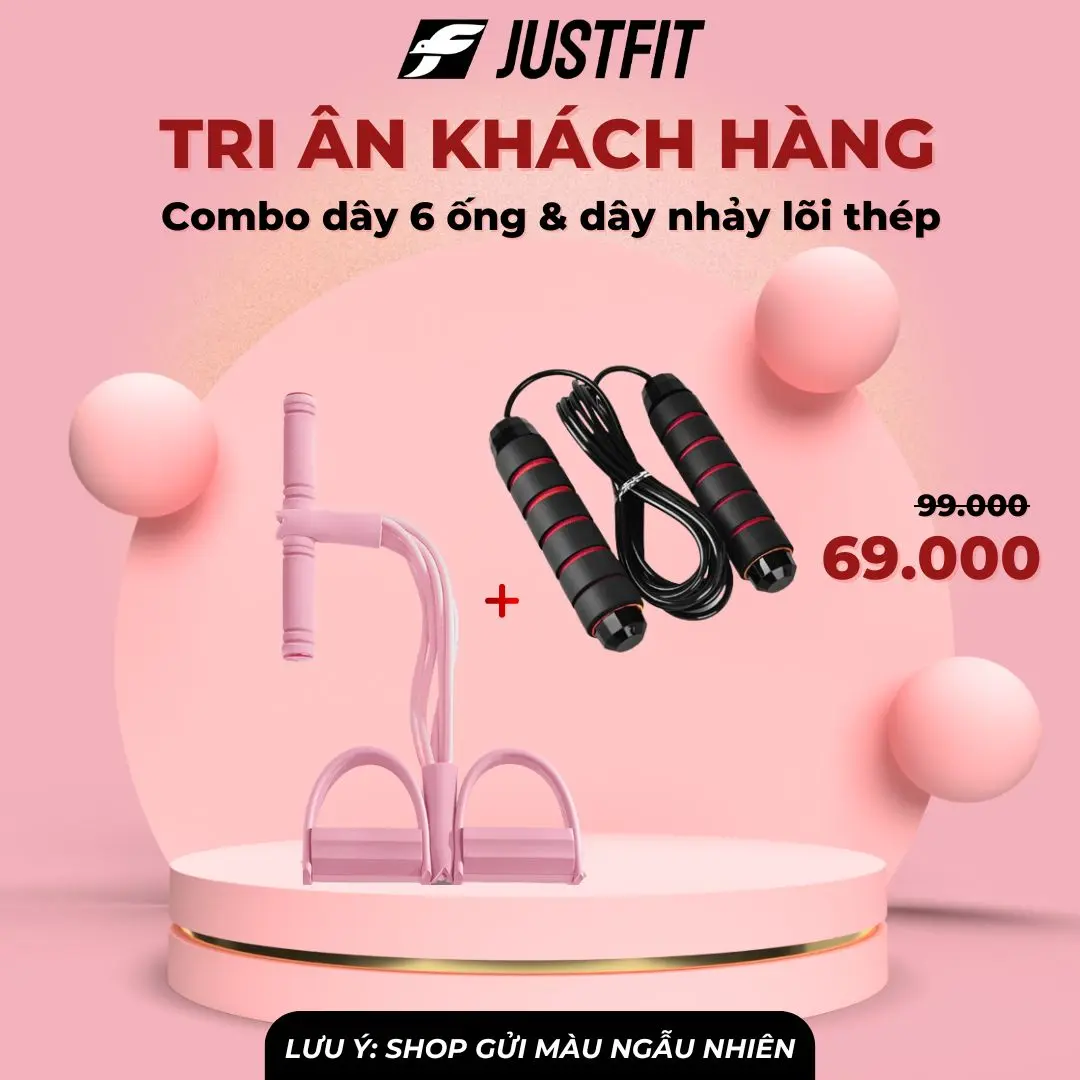 Combo Tập Toàn Thân Tại Nhà: Dây Kháng Lực 6 Ống và Dây Nhảy Lõi Thép (Không Tạ) JUSTFIT