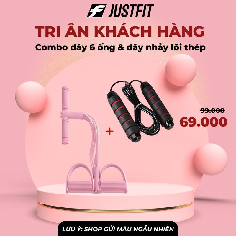 Combo Tập Toàn Thân Tại Nhà: Dây Kháng Lực 6 Ống và Dây Nhảy Lõi Thép (Không Tạ) JUSTFIT