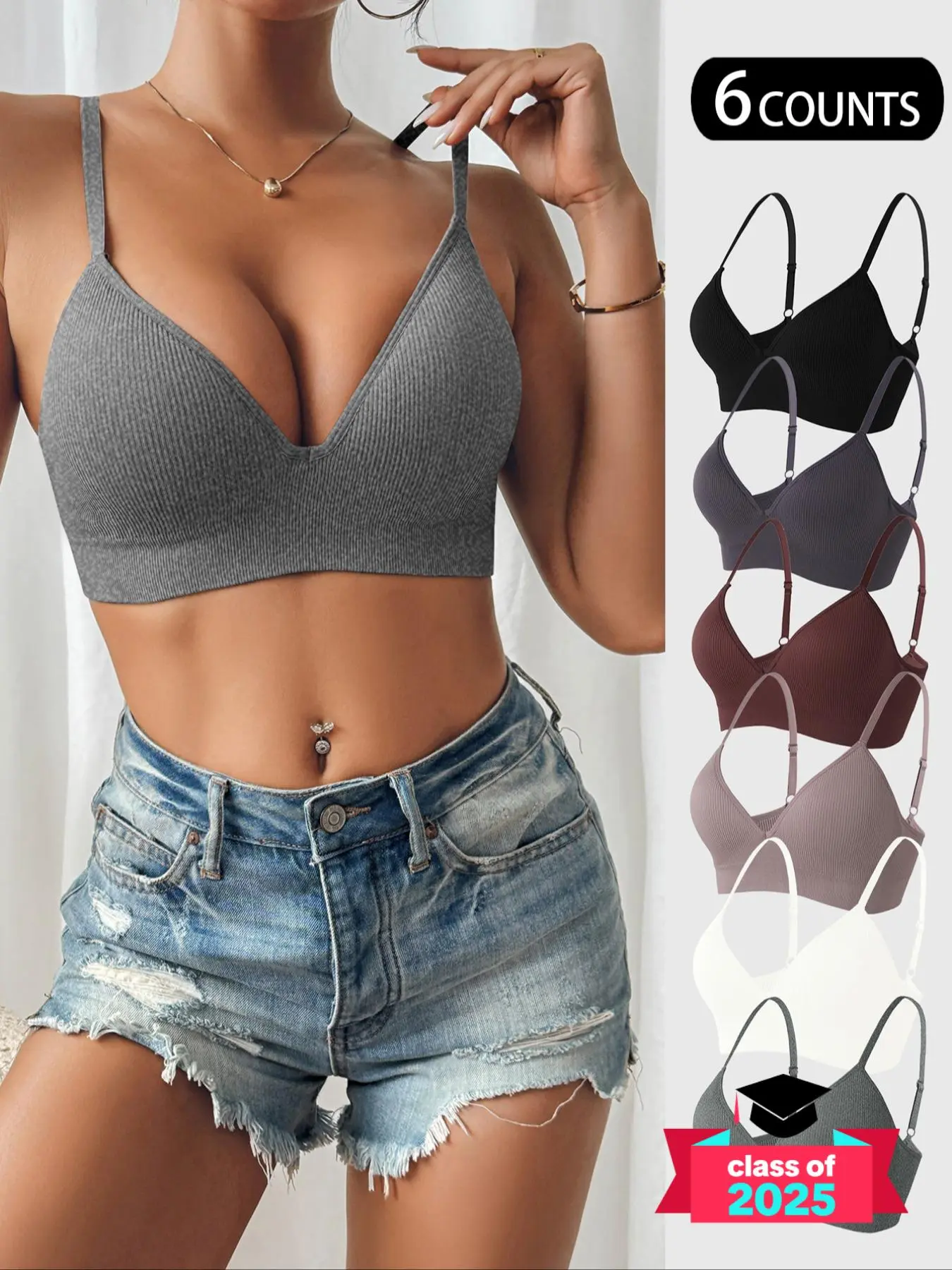 Women's Solid Wireless Bralette, Adjustable Strap Push Up Bra, Soft Comfortable Breathable Lingerie for Daily Wear, Womenswear