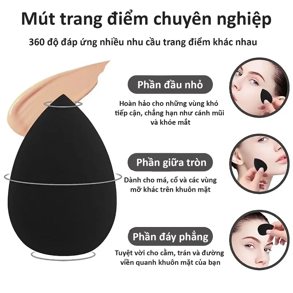 Set 2 bông mút trang điểm chuyên nghiệp, tán nền mềm mịnh, siêu mềm đàn hồi cao