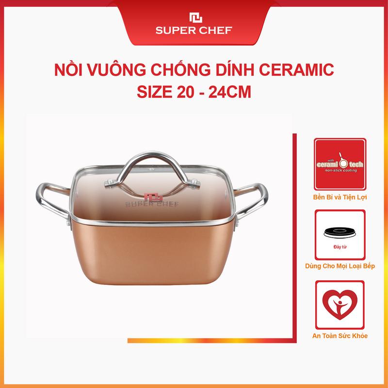 Nồi Chống Dính Ceramic Công Nghệ Nhật Super Chef Dùng Cho Mọi Loại Bếp Bền Bỉ Không Bong Tróc