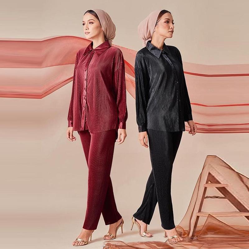 2025 High Quality Cross-Border Women's Clothing Malaysia Indonesia Clothing Suit Fashion Pleated Baggy Pants Suit Hot Sale Ethnic Apparel 3