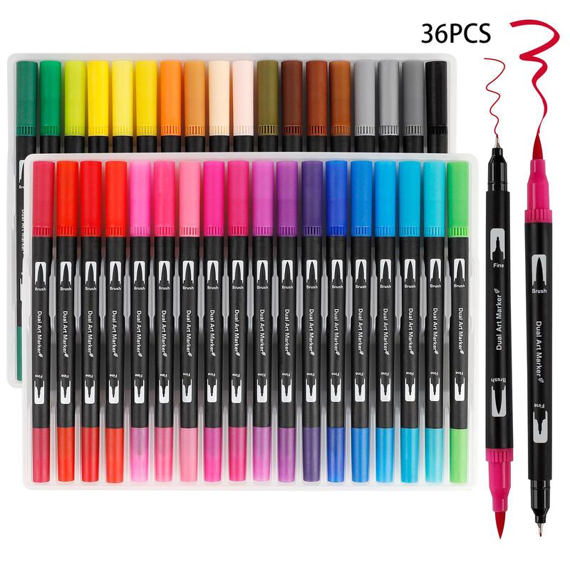 Dual Tip Brush Pen, 1 Set Colorful Flexible Felt-tipped Artistic Markers, Stationery for Adults & Students, Art Supplies for Drawing, Sketching, Calligraphy, Painting, Best Friend Gifts, Touch Markers, Gift Sets 7