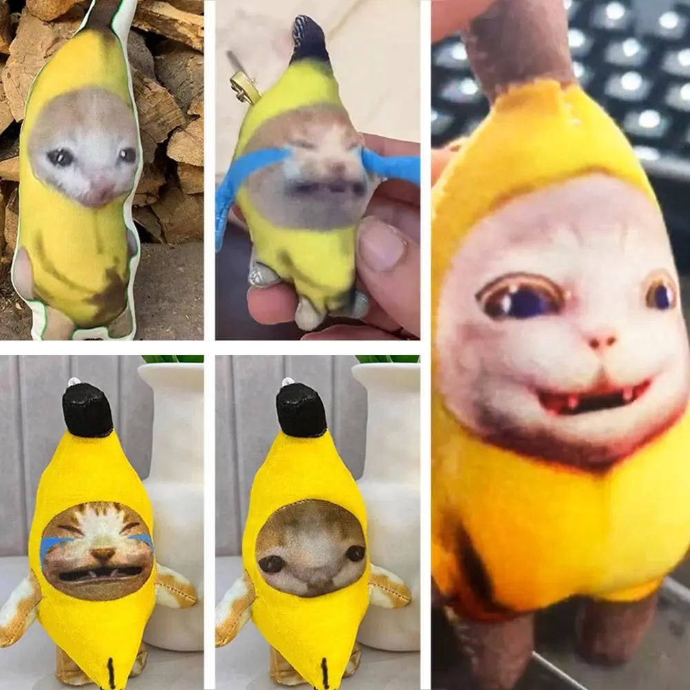 Banana Cat Plush Pendant Cute Crying Banana Cat Crying Cat Meow Funny Keychain Doll Pendant Car Bag Pendant