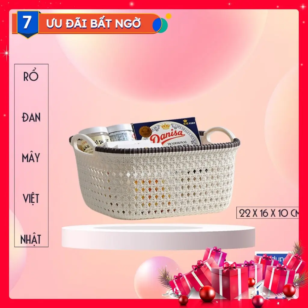[nhựa việt nhật] Rổ Nhựa  syte Hàn Quốc các size. Giỏ nhựa Đan giả mây. rổ nhựa chữa nhật sang trọng [sẵn hàng]