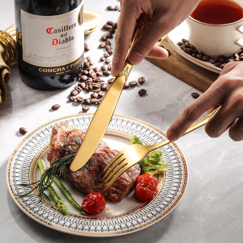 Product Introduction of Retro Style Stainless Steel Dinnerware Set, Luxury Cutlery Set, Including Spoon, Fork & Knife, Cutlery Set for Home Hotel, Summer Gift 4