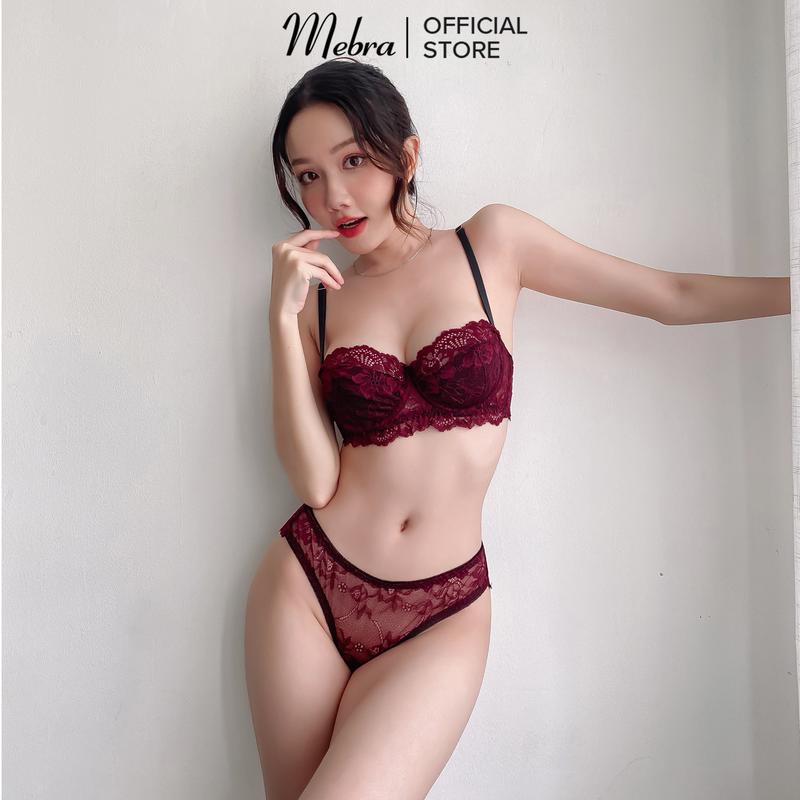 Set đồ lót nữ màu đỏ mận áo lót có gọng quần cánh tiên gợi cảm Mebra Ren