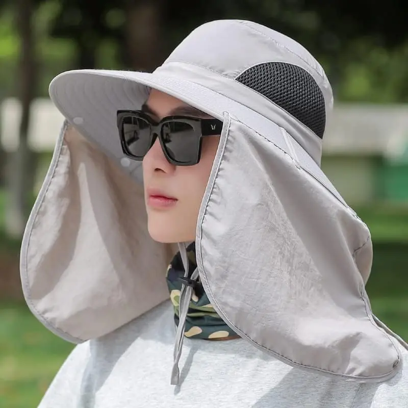Sunscreen hat, fishing hat, with neck flap, large brim, outdoor sun protection, suitable for outdoor outdoor activities