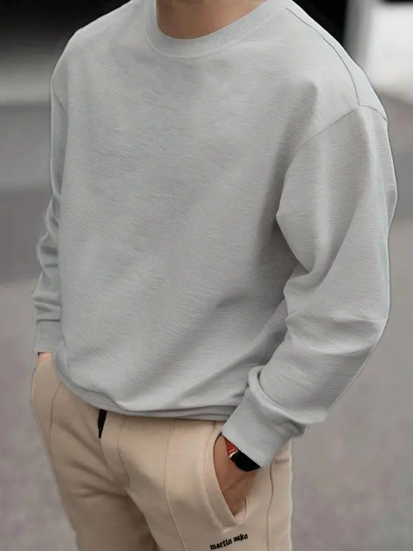Unisex Men's Solid Drop Shoulder Essentials Sweatshirt, Loose Casual Long Sleeve Round Neck Pullover, Men's Clothes, Streetwear, Sweatshirts for Men, Workwear 4