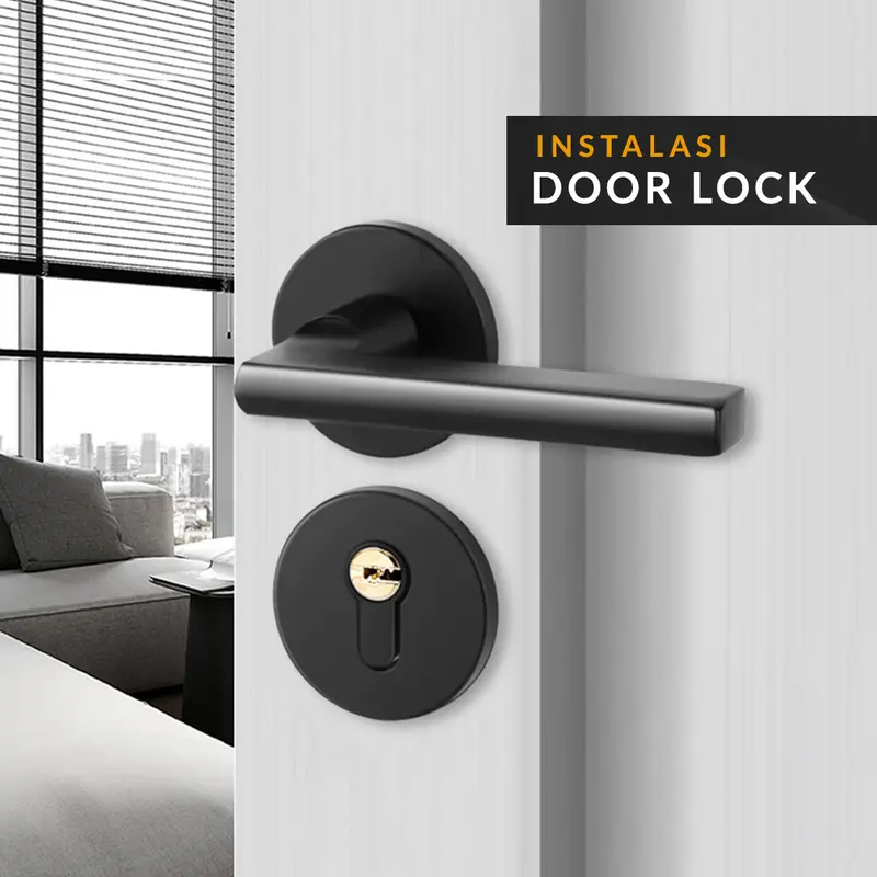 Kunci Pintu Rumah Pisah Elegant Black Flat Handle Body Silent Door Lock Set 4
