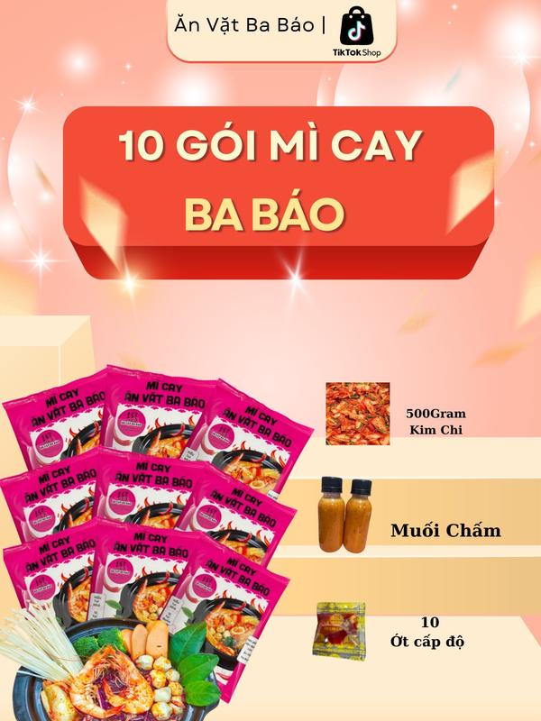 Combo 10 gói mì cay GIA ĐÌNH cốt pha sẵn chuẩn tại quán , Ăn vặt ba báo ( 1 gói kèm súp 180g ) tặng kèm 500g kim chi , 1 muối chấm đỏ 150g , 1 muối chấm xanh 150g